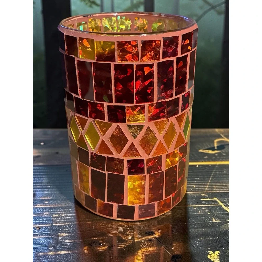 1800flowers.com Multicolor Geometric Mosaic Glass Tea Light Holder Autumn Waves